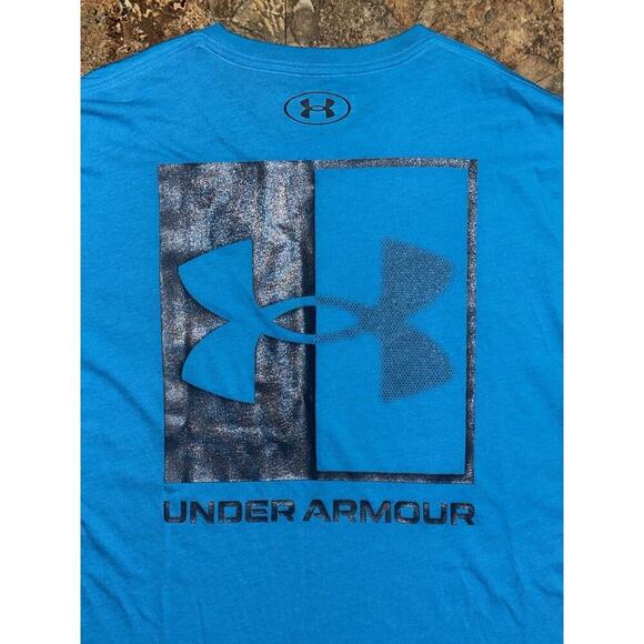 Under Armour Men’s Box Logo Short Sleeve Shirt Blue Size Small Loose Fit - Picture 6 of 8